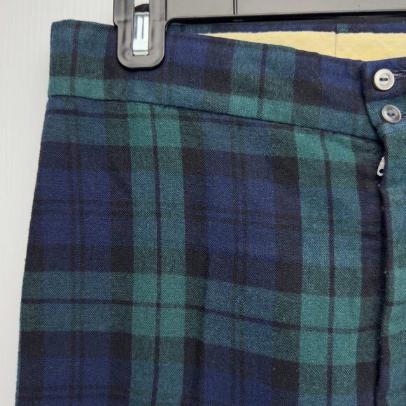 VTG Plaid Tartan Preppy Flared Cuffed Wool Blue Green Black Handmaid Pants sz 29 - Picture 5 of 6
